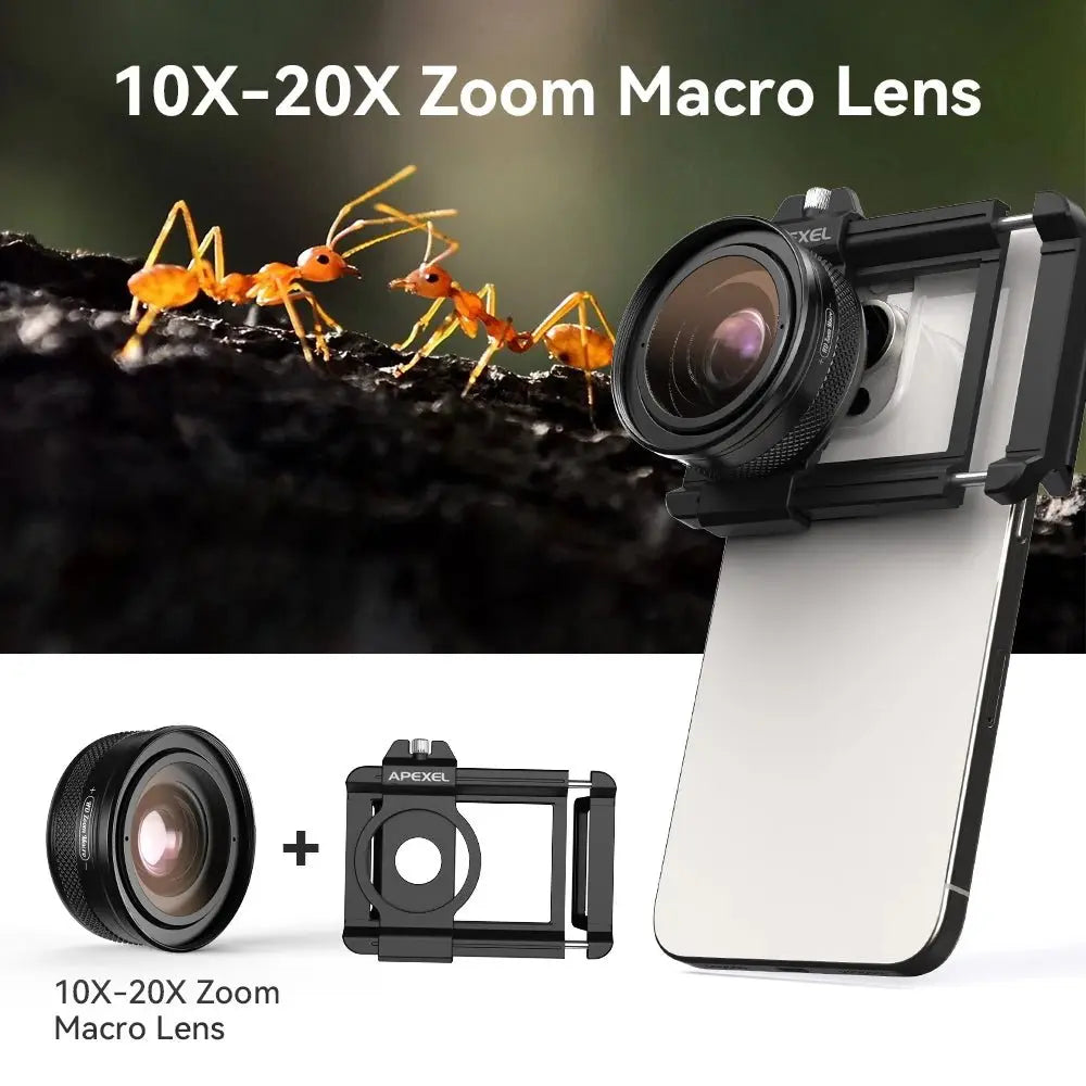 APEXEL 10 - 20X Zoom Macro Lens HD Micro Phone Camera Lenses Support Eye Macro Photography for iPhone Samsung all Smartphones - ICOVERLY