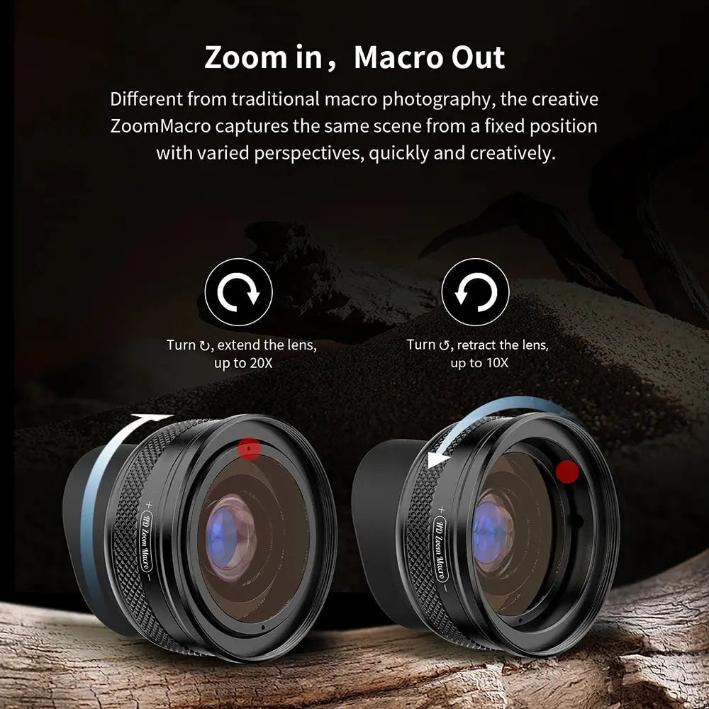 APEXEL 10 - 20X Zoom Macro Lens HD Micro Phone Camera Lenses Support Eye Macro Photography for iPhone Samsung all Smartphones - ICOVERLY